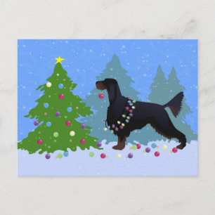 Carte Postale Gordon Setter décorant l'arbre dans le