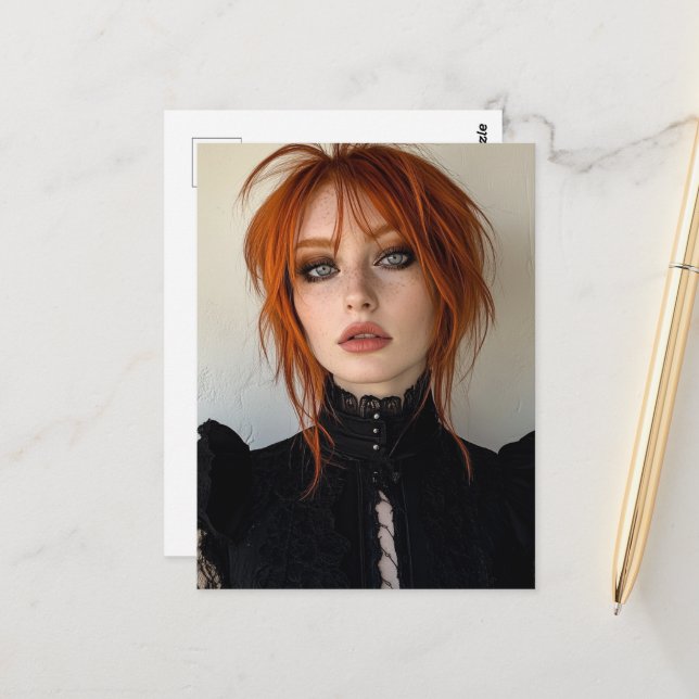 Carte Postale Gorgeous Woman With Red Hair (Devant/Arrière en situation)