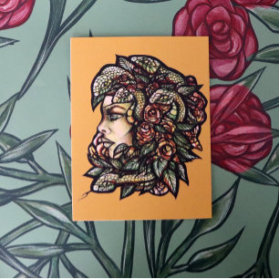 Carte Postale Gorgon de serpents verts de Medusa
