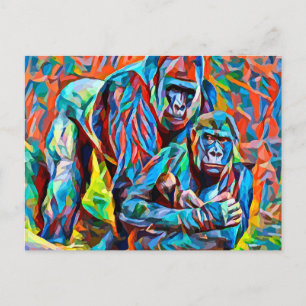 Carte Postale Gorilla Ape Famille Animaux Abstraits Faune Art