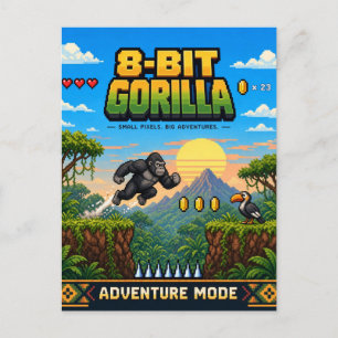 Carte Postale Gorille, Rétro Pixel Art 8-Bit