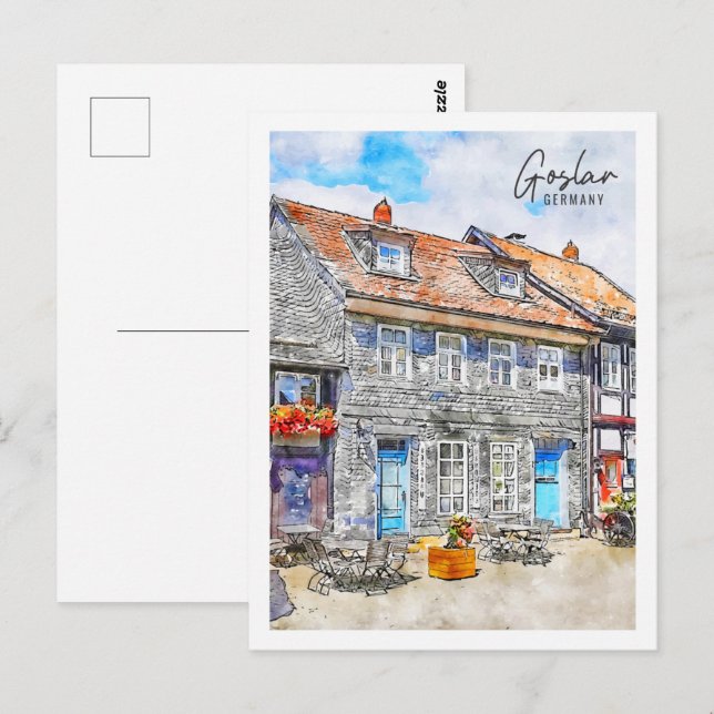 Carte Postale Goslar Allemagne Travel Place Aquarelle (Devant / Derrière)
