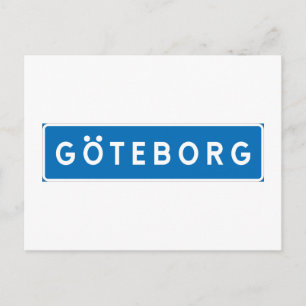 Carte Postale Göteborg, panneau routier suédois
