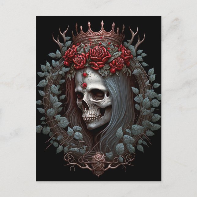 Carte Postale Goth Crâne Rose Couronne gothique (Devant)
