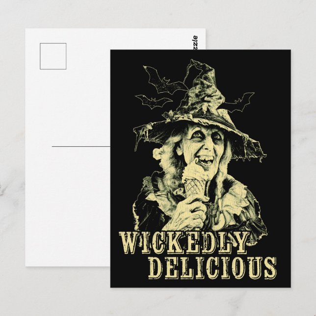 Carte Postale Goth été Éffrayante sorcière avec crème glacée (Devant / Derrière)