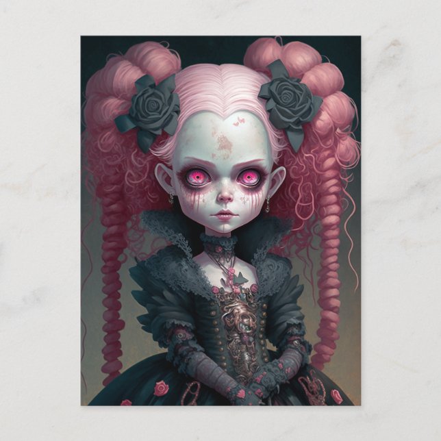 Carte Postale Goth Girl Rose Noir Déplaisant mignon (Devant)