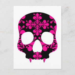Carte Postale Goth punk mignon crâne croisé chaud rose et noir