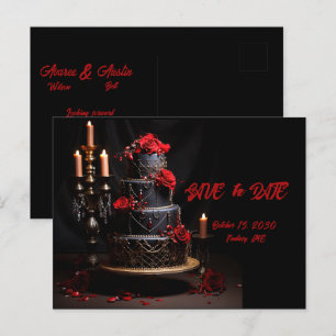 Carte Postale Goth Red Black Rose Mariage gâteau Enregistrer la