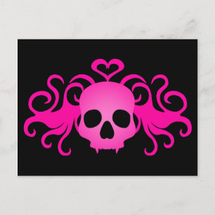 Carte Postale Goth rose fangé crâne vampire sur noir