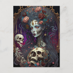 Carte Postale Goth Skull Zombie Femme Gothique