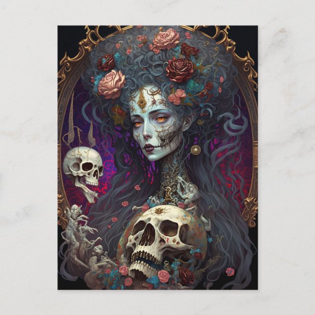 Carte Postale Goth Skull Zombie Femme Gothique (Devant)