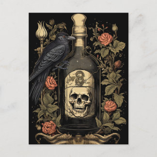 Carte Postale Goth vintage Skeleton Ski Corbeau Poison Halloween