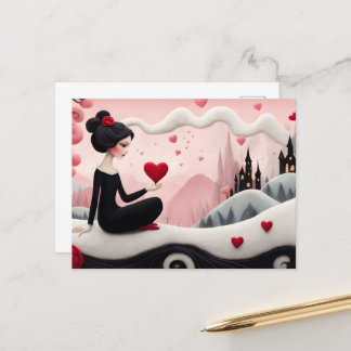 Carte Postale Gothique Coeurs dame Valentine