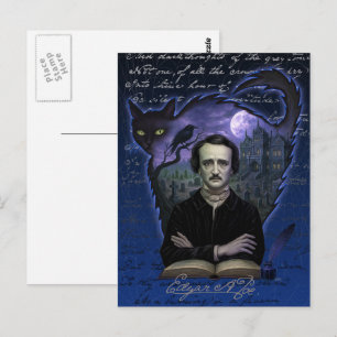 Carte postale gothique d'Edgar Allan Poe avec corb