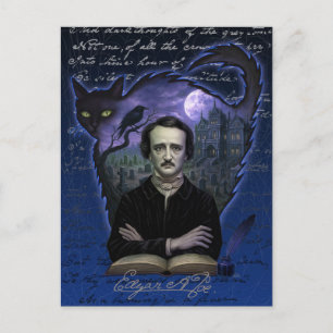 Carte postale gothique d'Edgar Allan Poe avec corb