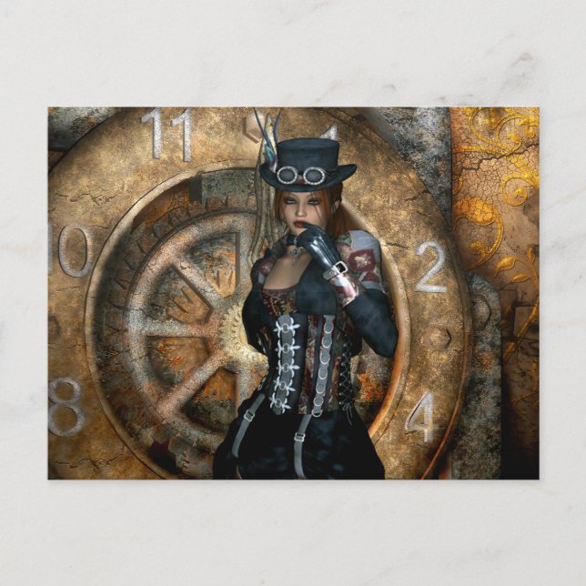 Carte Postale Gothique Filles Temps Pour Épargner Steampunk (Devant)