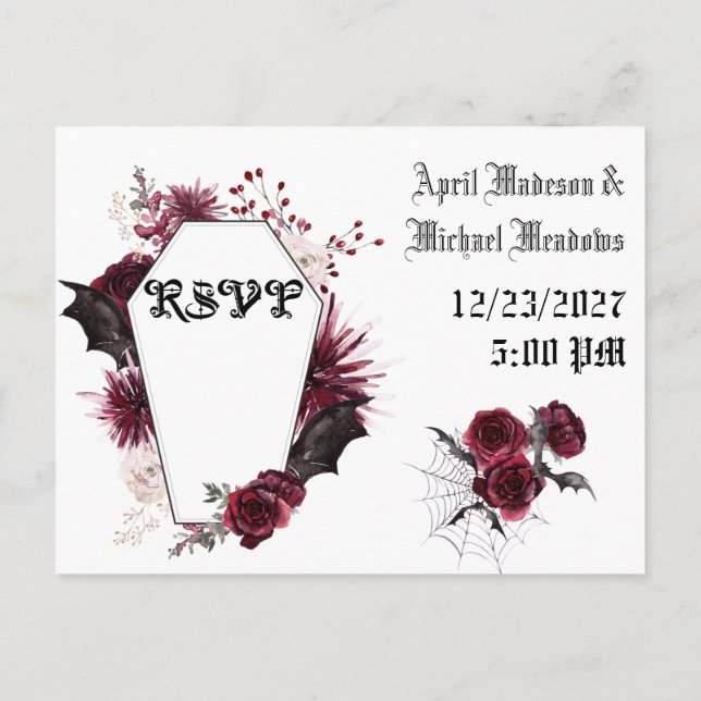 Carte Postale Gothique Goth Bats Dark Invitation Mariage RSVP (Dos)