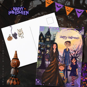 Carte postale gothique Haunted House Famille Hallo