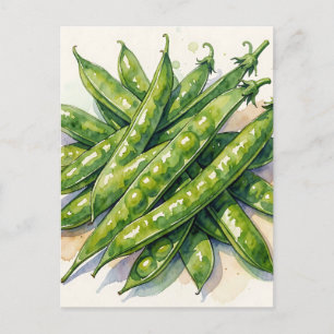 Carte Postale Gousses de Pois à l'Aquarelle