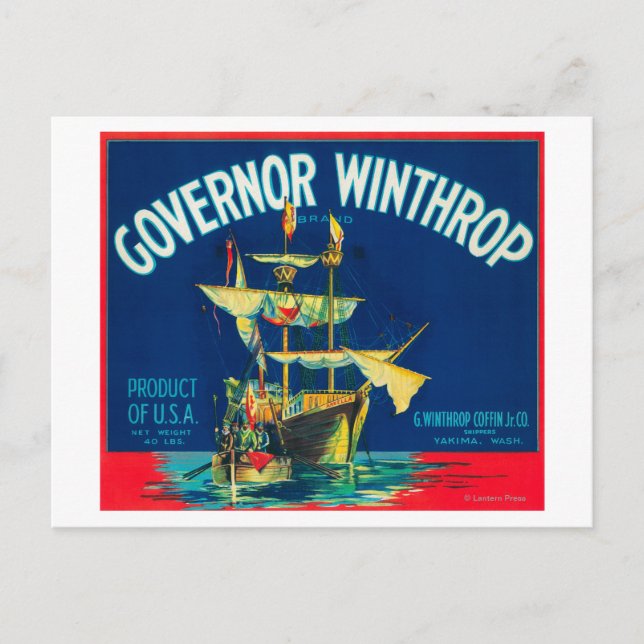 Carte Postale Gouverneur Winthrop Étiquette Apple (rouge) - Yaki (Devant)