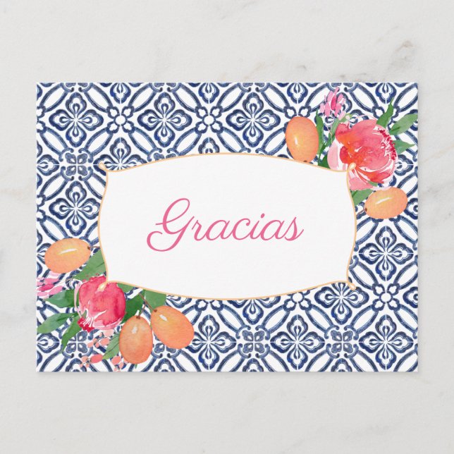 Carte Postale Gracias Citrus rose chaud Carreaux espagnols Merci (Devant)