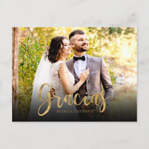 Carte Postale Gracias Photo Mariage élégant Merci espagnol