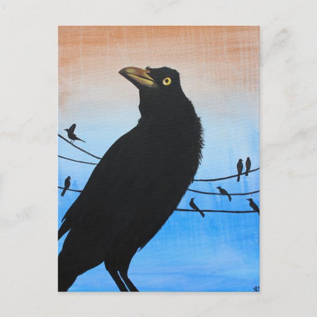 Carte Postale Grackle Austin Texas Black Bird Wildlife Painting (Devant)