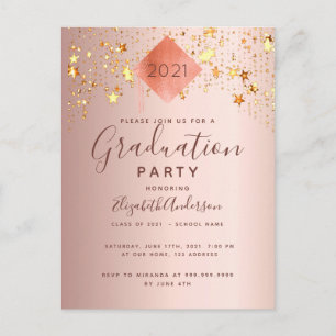 Carte Postale Graduation 2021 rose or supérieur étoiles