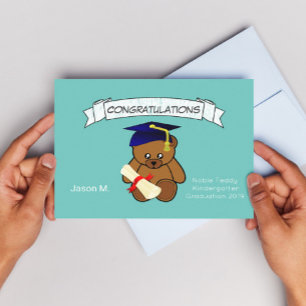 Carte Postale graduation de l'ours en peluche en néon turquoise