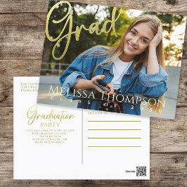 Carte Postale Graduation Grad Gold Calligraphie Simple Deux phot