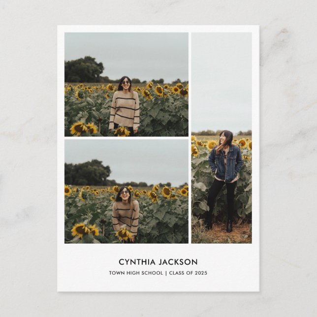 Carte Postale Graduation Minimal Photo Collage Thank You (Devant)