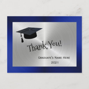 Carte Postale Graduation moderne Casquette Merci bleu argent