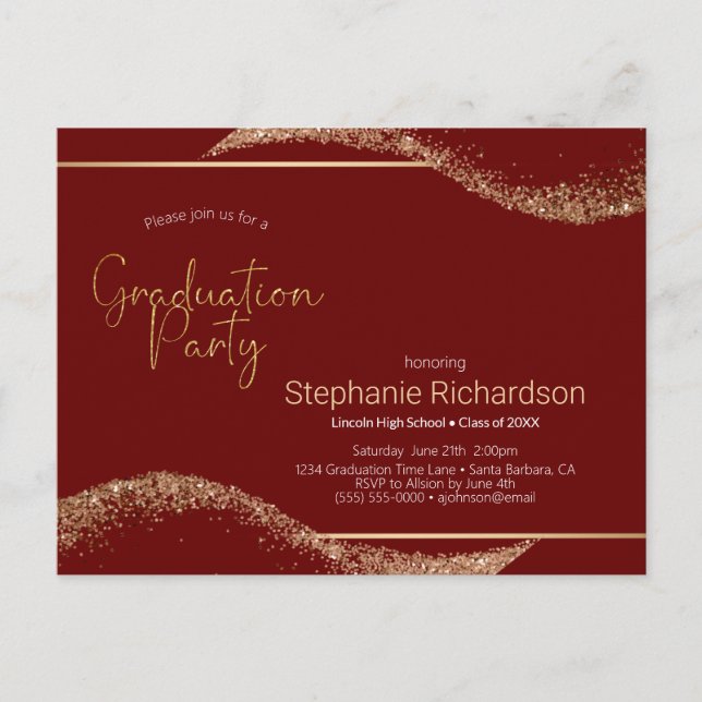 Carte Postale Graduation moderne Parties scintillant rouge or (Devant)