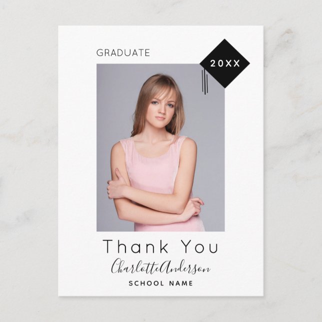 Carte Postale Graduation noir blanc photo moderne merci (Devant)