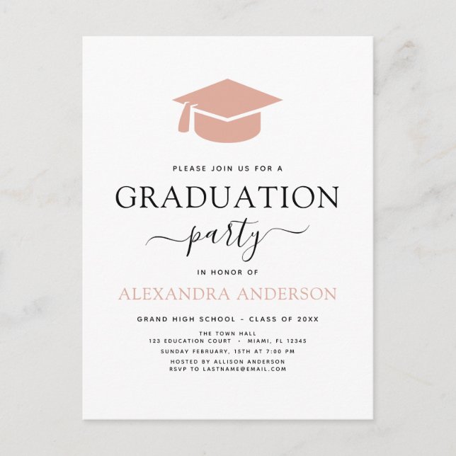 Carte Postale Graduation Party 2022 rose Elégant noir noir blanc (Devant)