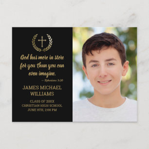 Carte Postale Graduation Party Bible Verse Photo Black Gold