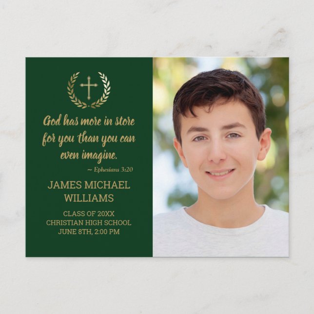 Carte Postale Graduation Party Bible Verse Photo Vert Or (Devant)