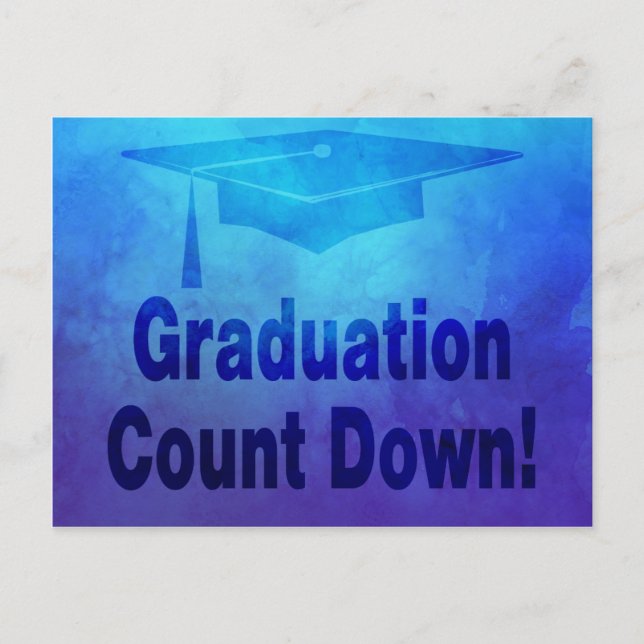 Carte Postale Graduation Party Moderne Enregistrer La Date Bleu (Devant)