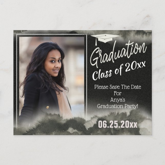 Carte Postale Graduation Party Photo Enregistrer La Date Aquarel (Devant)