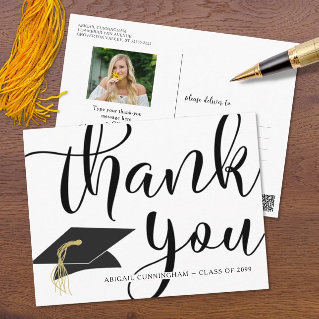 Carte Postale Graduation Photo Calligraphy Script Thank You (Créateur téléchargé)