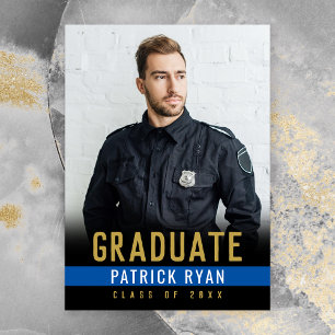 Carte Postale Graduation Police Ligne Bleue Mince Photo Invitati