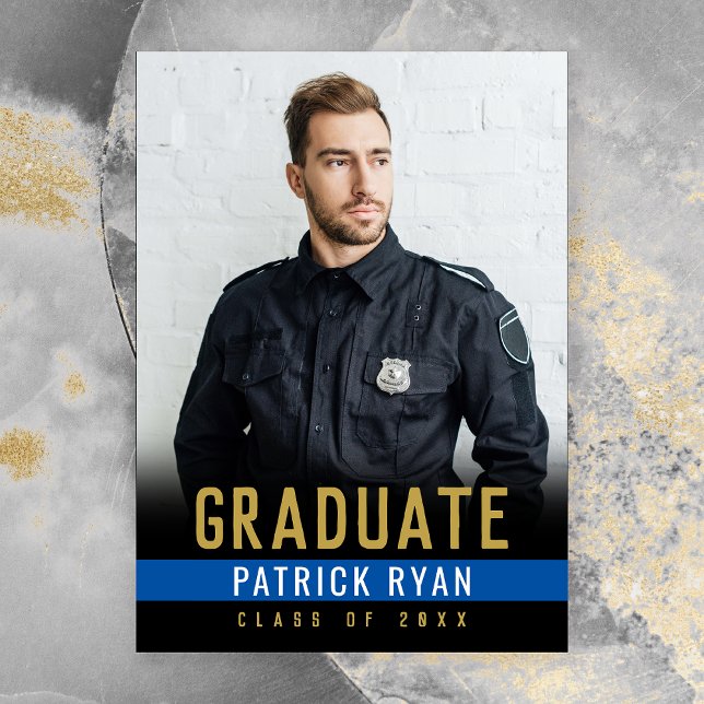 Carte Postale Graduation Police Ligne Bleue Mince Photo Invitati (Police Blue Line Photo Graduation Announcement Postcard)