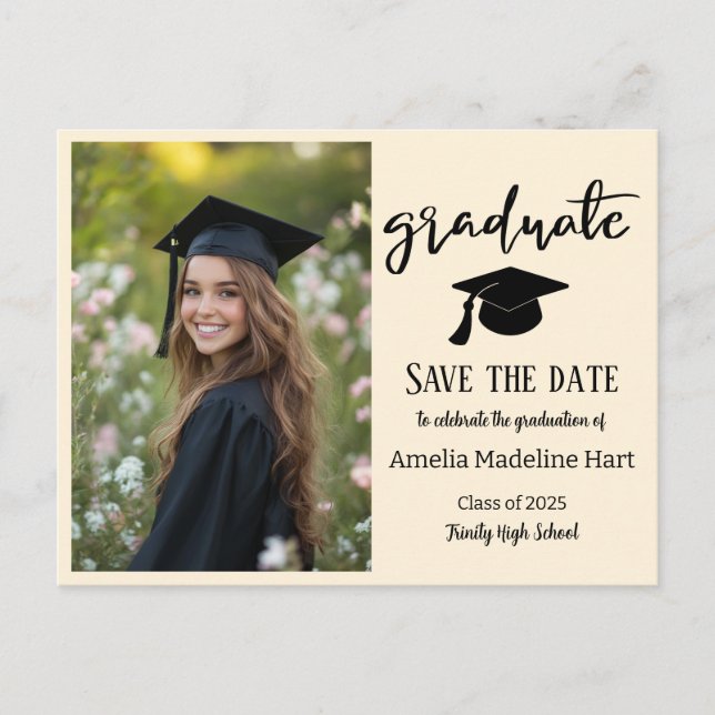 Carte Postale Graduation simple et élégante | Enregistrer la pho (Devant)