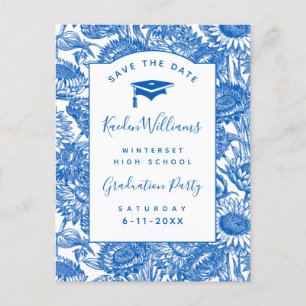 Carte Postale Graduation Sunflowers Blue Enregistrer la date Car