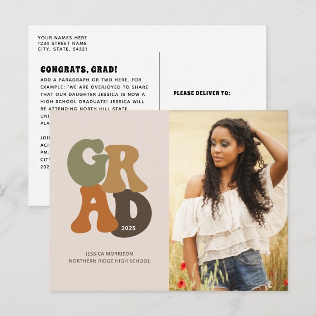 Carte Postale Graduation Vintage 1970 (Devant / Derrière)