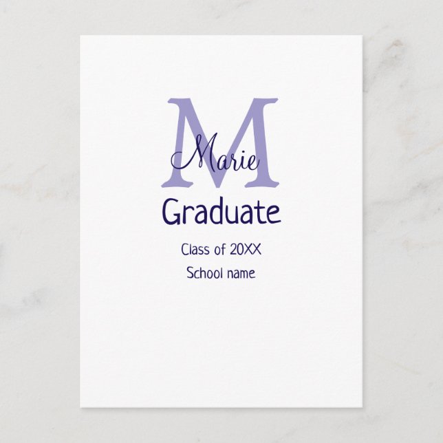 Carte Postale Gradué ajouter nom monogramme violet simple m mini (Devant)