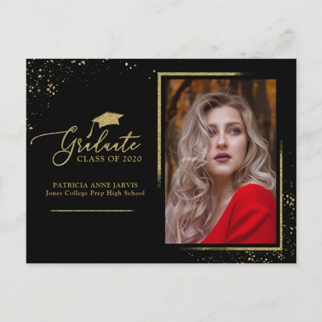 Carte Postale Gradué Chic Faire-part d'or Parties scintillant (Devant)