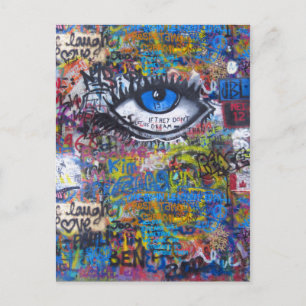 Carte Postale Graffiti bleu oeil diabolique