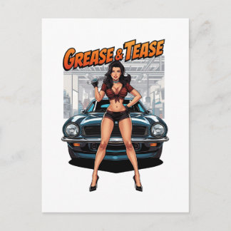Carte Postale Graisse & Tease – Fille Pin-Up Hot Rod