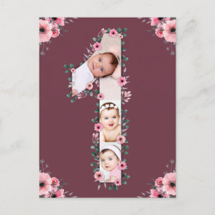 Carte Postale Grand Collage Photo Anniversaire 1ère Fille Fleur 